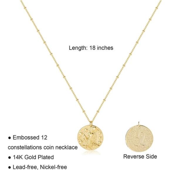 Zodiac Coin Embossed Choker Necklace Disc 12 Constellation Astrology Horoscope - Picture 6 of 7